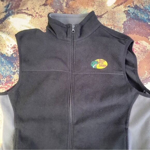 Bass Pro Shops Men Jacket Medium Black Gray  Vest Logo Embroidered Full Zip - Picture 4 of 7